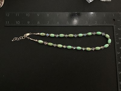 Sterling Silver 925 Beaded Turquoise Style & Crystal Accent Necklace