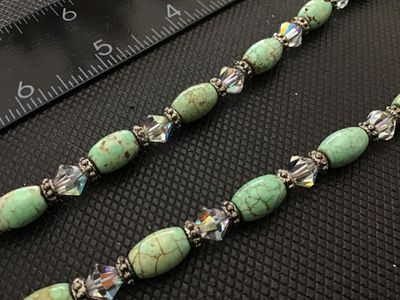 Sterling Silver 925 Beaded Turquoise Style & Crystal Accent Necklace
