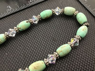 Sterling Silver 925 Beaded Turquoise Style & Crystal Accent Necklace