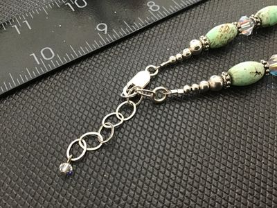 Sterling Silver 925 Beaded Turquoise Style & Crystal Accent Necklace