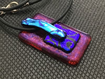 Dichroic Fused Glass Pendant Necklace on Black Cord