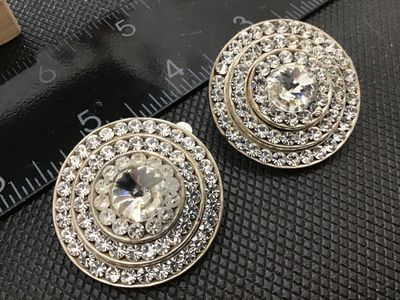 Vintage Rhinestone Concentric Circle Clip-On Earrings