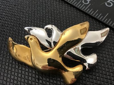Two-Tone Flying Doves Brooch Pin