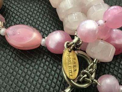 Lara Noel Hill Pink Beaded Double Strand Statement Necklace with Brooch Centerpiece