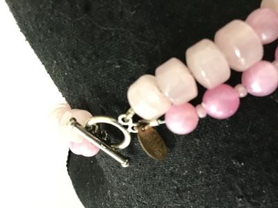 Lara Noel Hill Pink Beaded Double Strand Statement Necklace with Brooch Centerpiece