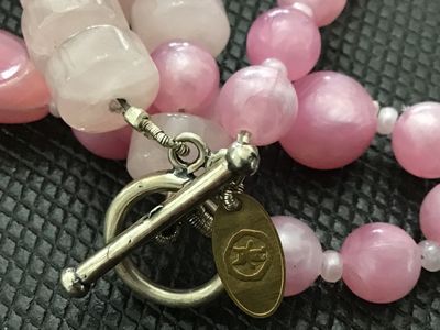Lara Noel Hill Pink Beaded Double Strand Statement Necklace with Brooch Centerpiece