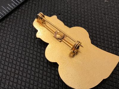 Gold-Tone Snowman with Broom Christmas Brooch Pin