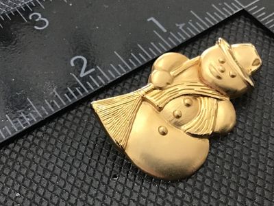 Gold-Tone Snowman with Broom Christmas Brooch Pin