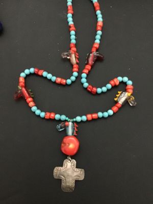Art Glass Horse Vintage Turquoise Coral Colored Necklace