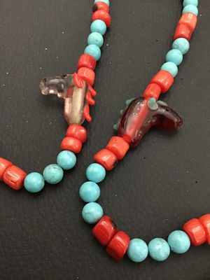 Art Glass Horse Vintage Turquoise Coral Colored Necklace