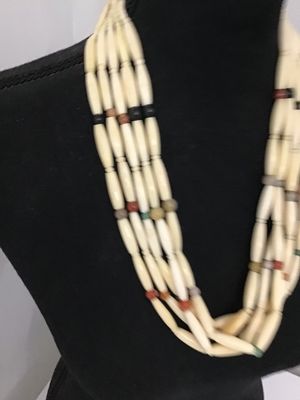 Multi-Strand Bone Hairpipe and Gemstone Bead Necklace Vintage