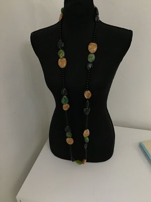 Long Beaded Costume Necklace with Resin Stone Accent Beads