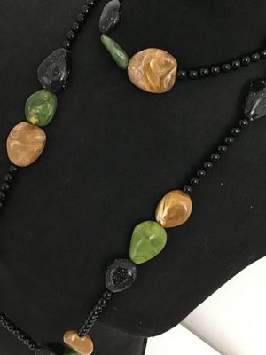 Long Beaded Costume Necklace with Resin Stone Accent Beads