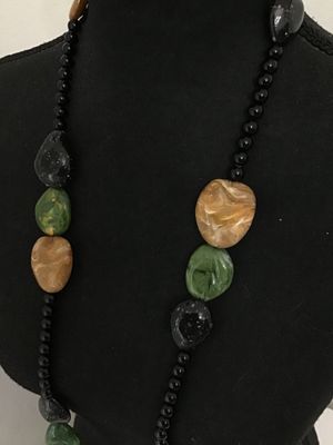 Long Beaded Costume Necklace with Resin Stone Accent Beads