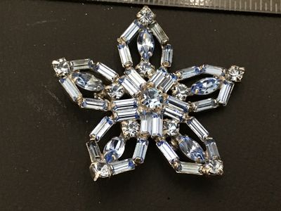Vintage Light Blue blue and clear faceted rhinestones Star Brooch Pin