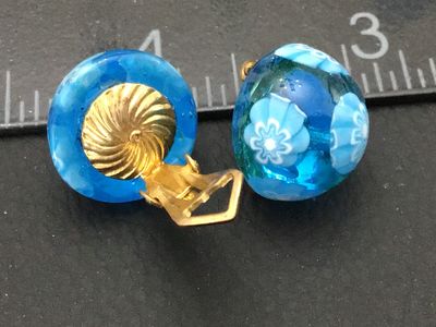Vintage Blue Millefiori Murano Glass Clip-On Earrings