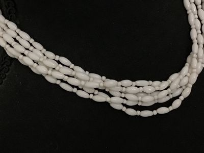 Vintage Japan White Milk GlassBeaded Multi-Strand Statement Necklace
