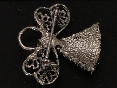 Vintage Silver-Tone Rhinestone Angel Brooch Pin