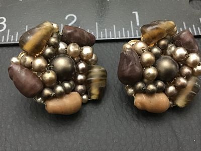 Vintage Beaded Cluster Clip-On Earrings Marked Japan