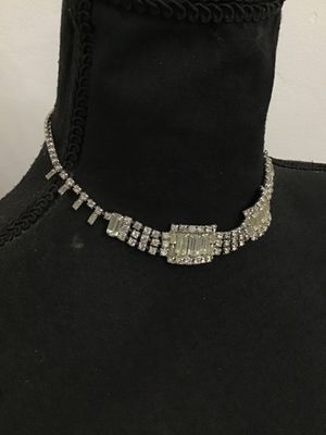 Vintage Rhinestone Choker Necklace with Baguette & Round Cut Stones