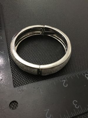 Silver-Tone Textured Hinged Bangle Bracelet
