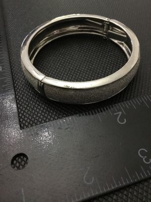 Silver-Tone Textured Hinged Bangle Bracelet