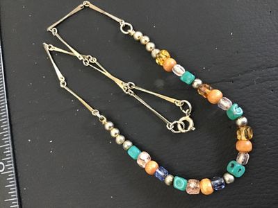Vintage Beaded and Silver-Tone Bar Link Necklace