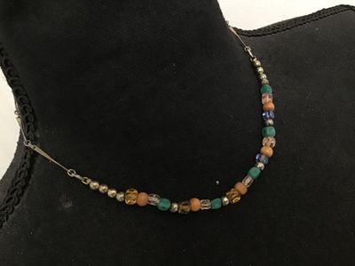 Vintage Beaded and Silver-Tone Bar Link Necklace