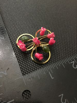 Vintage Gold Tone Floral Brooch with Pink Flower & Green Stone Accents