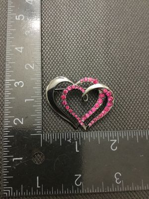 Silver-Tone Pink Rhinestone Double Heart Brooch Pin