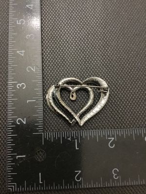 Silver-Tone Pink Rhinestone Double Heart Brooch Pin