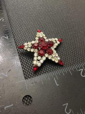 Vintage Red and Clear Rhinestone Star Brooch
