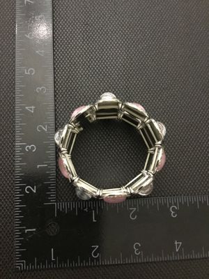 Silver-Tone Stretch Bracelet with Pink Cabochons and Rhinestone Accents
