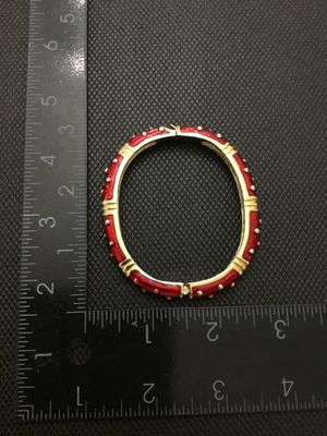 Red Enamel and Gold Tone Hinged Bangle Bracelet