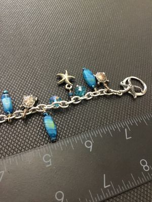 Silver Tone Ocean Theme Charm Bracelet with Sea Turtles and Starfish