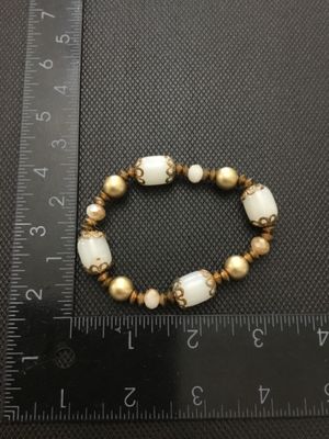 Vintage Beaded Stretch Bracelet with White Barrel Beads