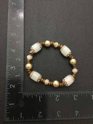 Vintage Beaded Stretch Bracelet with White Barrel Beads