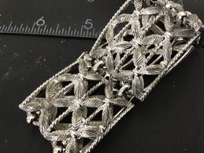 Vintage Coro Pegasus Silver Tone Panel Bracelet