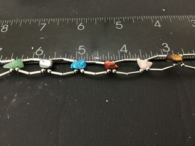 Silver-Tone Liquid Metal and Gemstone Chip Bar Bracelet