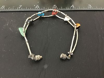 Silver-Tone Liquid Metal and Gemstone Chip Bar Bracelet