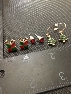 3 Pairs Christmas Earrings Gift Box Christmas Tree Red Rhinestone Studs