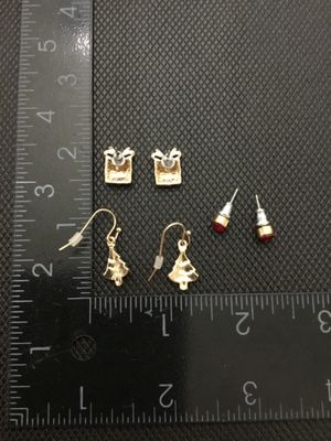 3 Pairs Christmas Earrings Gift Box Christmas Tree Red Rhinestone Studs