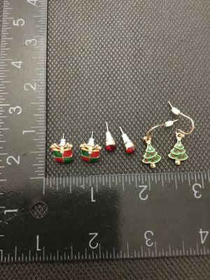 3 Pairs Christmas Earrings Gift Box Christmas Tree Red Rhinestone Studs