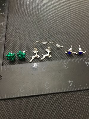 3 Pairs Christmas Holiday Earrings Reindeer Bows and Joy