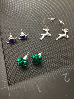 3 Pairs Christmas Holiday Earrings Reindeer Bows and Joy