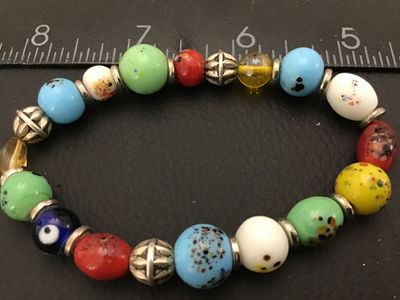 Colorful Art Glass & Silver-Tone Beaded Stretch Bracelet