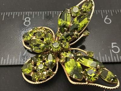 Vintage Green Rhinestone Butterfly Brooch Pin