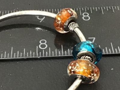 Silver Bangle Bracelet with 925 Glass Charm Beads
