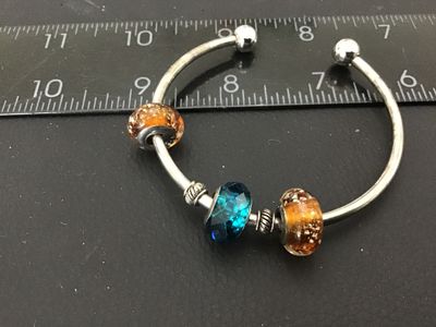Silver Bangle Bracelet with 925 Glass Charm Beads