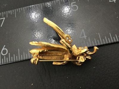 Vintage Gold Tone & Rhinestone Trembler Fly / Bee Insect Brooch Pin